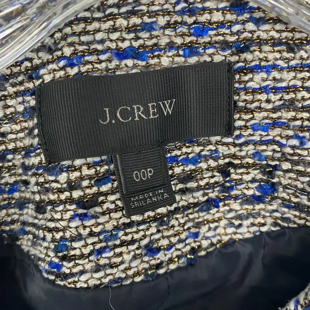 J Crew Jacket Womens 00 Petite Blue Tweed Blazer Office Lined - Picture 3 of 9